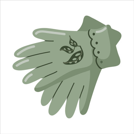 Vector isolated element. Gloves. garden accessories. gardening. Houseplant. Color image on a white background. The print is used for packaging design.のイラスト素材