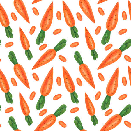 Seamless pattern with carrots. harvest. painting. A colored pencil. color illustration. The print is...