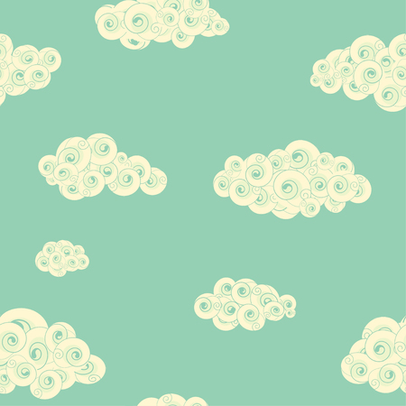 Retro seamless pattern with spiral clouds. Endless texture can be used for filling any contours, wallpaper, web page background, cards, gift wrap, surface texturesのイラスト素材