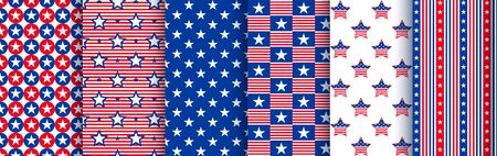 Patriotic seamless patterns with stars in the colors of the national american flag. Pattern swatches included in the Swatches panelのイラスト素材