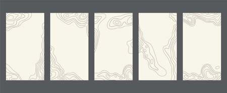 Contour lines on topographic maps, geographic map pattern. Vector set of social media stories template with copy spaceのイラスト素材
