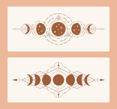 Magic moon with sacred geometry tattoo design. Monochrome boho vector illustrationのイラスト素材
