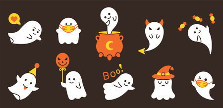 Halloween banner rwith ghost. Vector cute ghost clip artのイラスト素材
