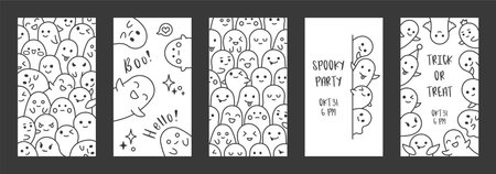 Halloween ghost design. Vector set of social media story template with copy spaceのイラスト素材