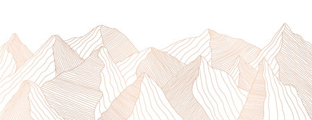 Golden mountain landscape of wavy lines. Vector background with mountain rangesのイラスト素材