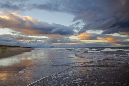 View on Mount Maunganui from Papamoa, New Zealandの写真素材