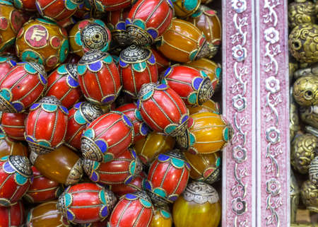 Glass bright jewellery beads in red tones, on at the Grand Bazaar market in Istanbul, Turkey....