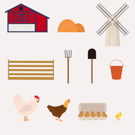 Set of farm-themed elements. Flat vector illustrationのイラスト素材