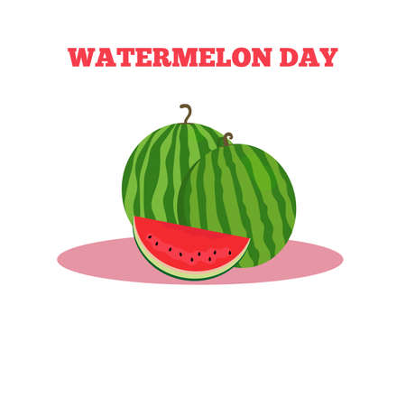 Watermelon day. Watermelon slice. Flat vector illustration.のイラスト素材