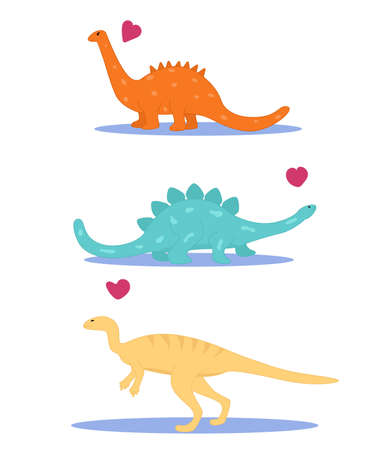 Set of cute dinosaurs. Flat vector illustration.のイラスト素材