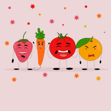 Funny carrot, tomato, strawberry and orange Vegetableのイラスト素材