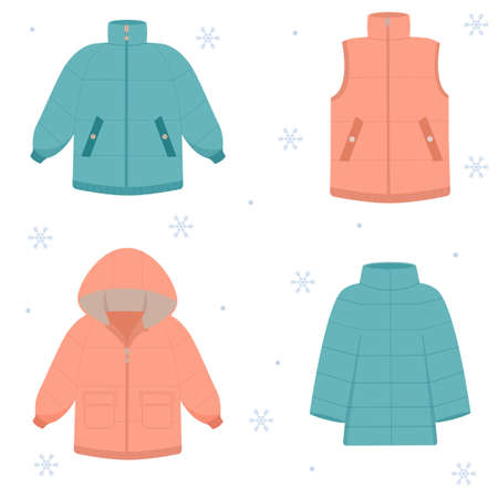 Set of winter jackets. Warm jacket. Winter clothing.のイラスト素材