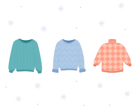 Set of winter sweaters. Warm sweater. Winter clothing.