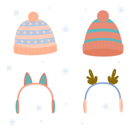 Set of winter hats. Warm hat. Winter accessories.のイラスト素材