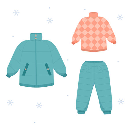 Beautiful winter clothing set, great design for any purposes. Flat vector illustration.のイラスト素材