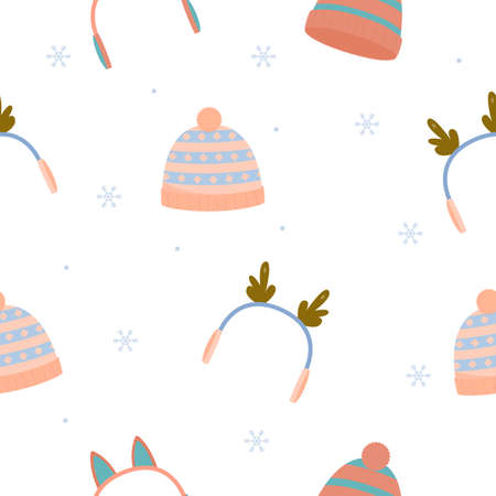 Winter hats seamless pattern. Warm hat. Winter accessoriesのイラスト素材