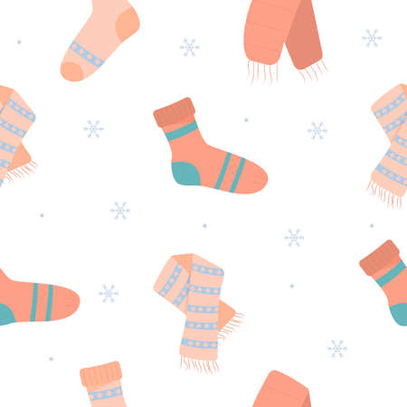 Winter socks seamless pattern. Warm socks. Winter accessoriesのイラスト素材