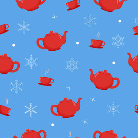 A teapot and a mug of tea or coffee seamless pattern.のイラスト素材