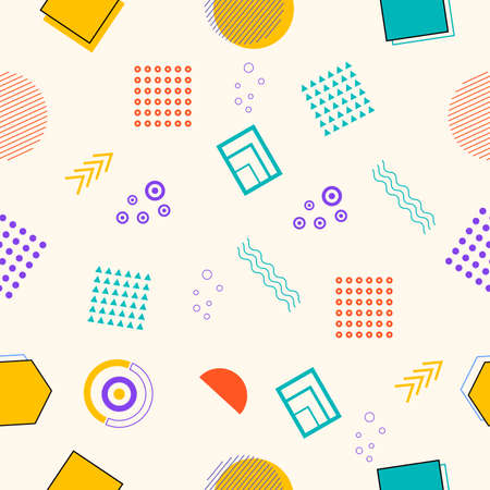 Memphis seamless pattern of geometric shapes for tissue and postcardsのイラスト素材