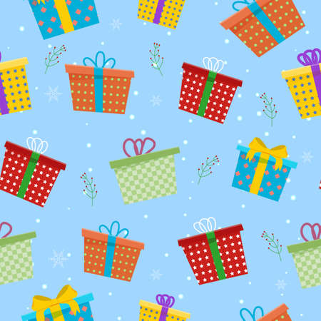 Different gift boxes seamless pattern. New year giftsのイラスト素材
