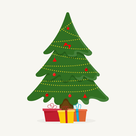 Christmas tree with tree ball and tree toy. Christmas gifts.のイラスト素材