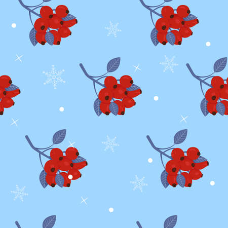 Christmas holly berries seamless pattern. Christmas plantsのイラスト素材