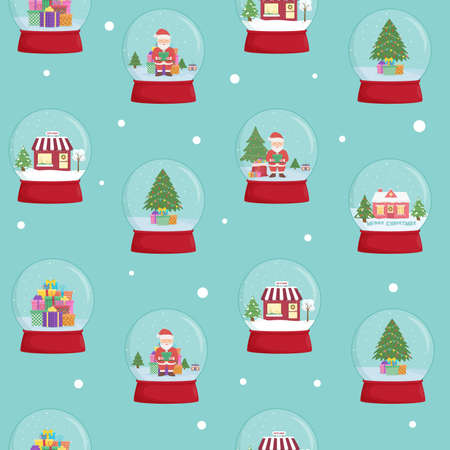Snow globe seamless pattern. Winter wonderland scenes in a snow globe.のイラスト素材