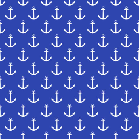 Blue see anchor seamless pattern. Flat vector illustration