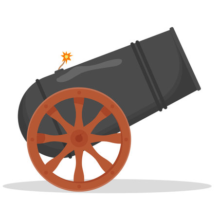 Ancient cannon isolated on a white background. Flat vector illustrationのイラスト素材