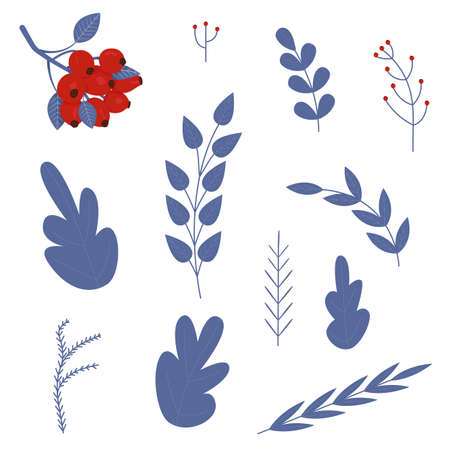 Set of Christmas plants. Flat vector illustrationのイラスト素材