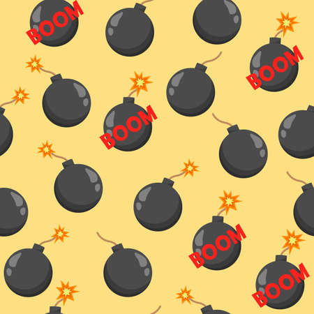 Black bomb seamless pattern. Flat vector Illustrationのイラスト素材
