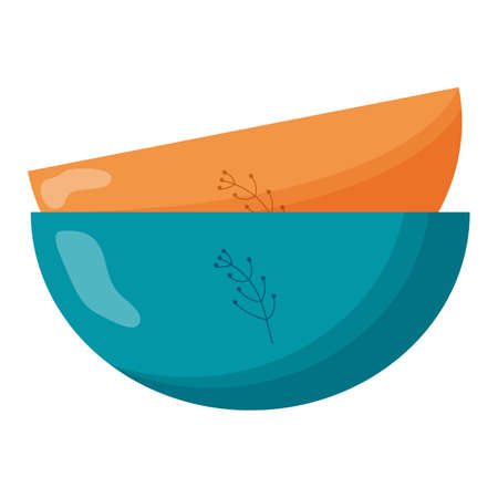 Ceramic kitchenware. Cute handmade ceramic plates. Kitchen tools, pottery. Flat vector illustrationのイラスト素材