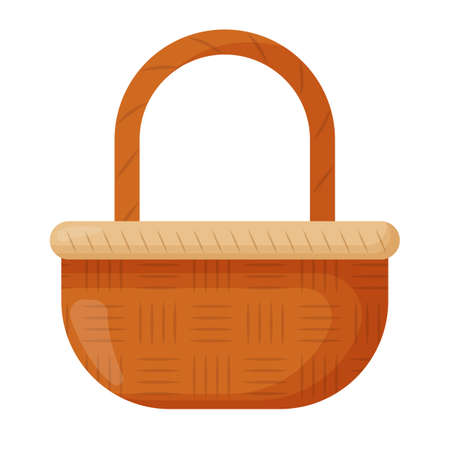 Wicker basket. Empty wicker basket for Easter, picnic. Wooden accessory for storage or carryingのイラスト素材