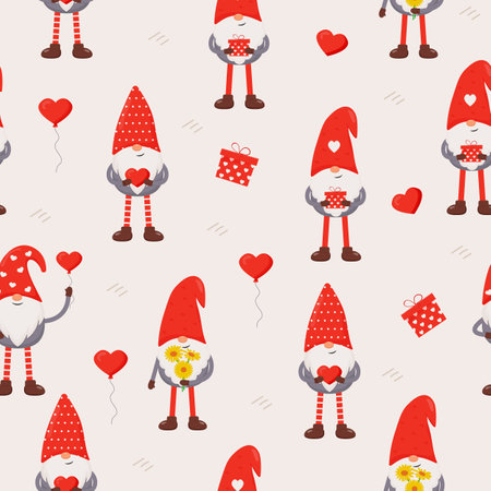 Cute little gnomes seamless pattern. Cute Valentine gnomesのイラスト素材
