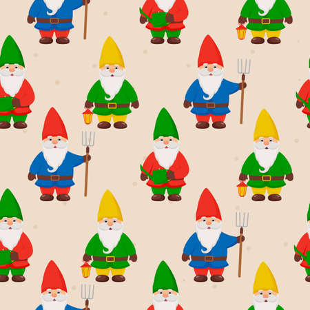 Cute little gnomes seamless pattern. Garden gnomesのイラスト素材