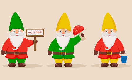 Set of cute little gnomes. Garden gnomesのイラスト素材