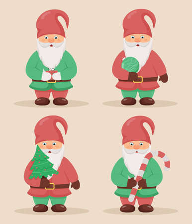 Set of cute little gnomes. Christmas and New Year character.のイラスト素材