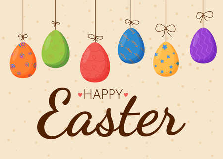 Happy Easter lettering. Spring holiday. Happy easter eggs. Happy Easter banners, greeting cards, posters, holiday covers.のイラスト素材