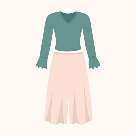 Boho clothing set. Boho style fashion outfit. Fashionable clothesのイラスト素材