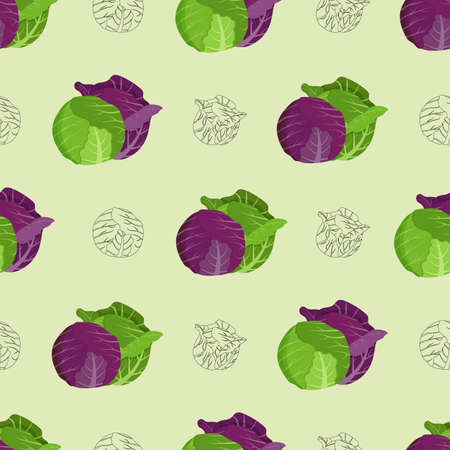 Cute cabbage seamless pattern. Flat vector illustration.のイラスト素材