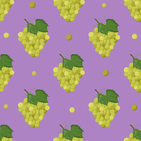 Grape with green leaves seamless pattern. Flat vector illustration.のイラスト素材