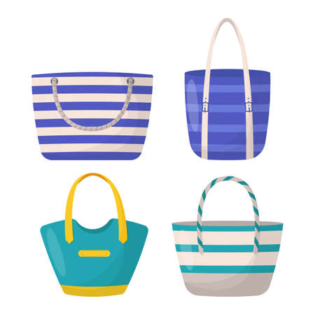 Set of colorful womens summer bags. Colorful womens shopping bagsのイラスト素材