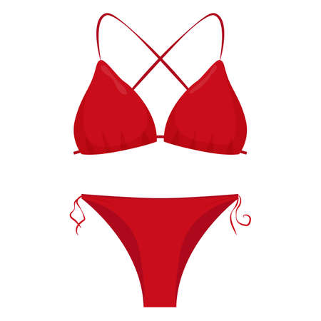 Cute womens swimwear. Fashionable bikini tops and bottoms. Womens swimsuits for summer vacation.のイラスト素材