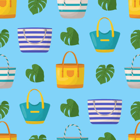 Colorful womens summer bags seamless pattern. Colorful womens shopping bagsのイラスト素材