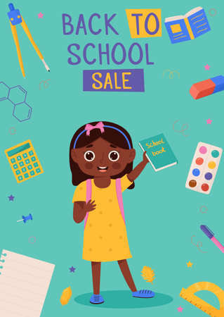 Back to school banner design with colorful funny school character, education items. Colorful back to school templates for invitation, poster, banner, promotion,sale etc.のイラスト素材