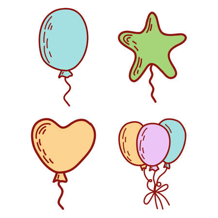 Happy birthday hand drawn balloons. Flat vector Illustrationのイラスト素材