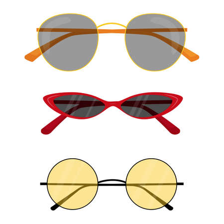 Colorful fashionable sunglasses with sun lens. Collection of womens sunglassesのイラスト素材