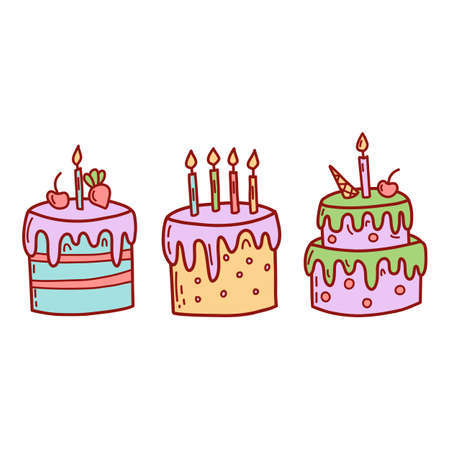 Set of cute cakes. Flat vector illustration
