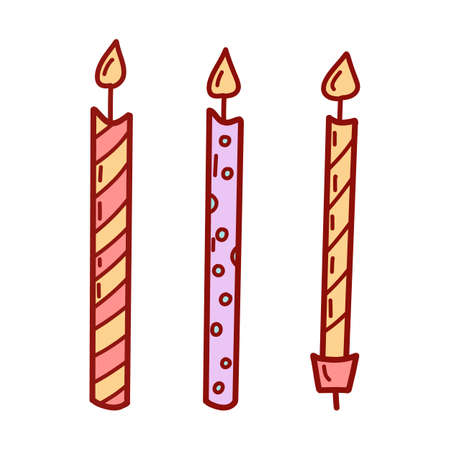 Birthday cake candles with burning flames. Flat vector illustrationのイラスト素材