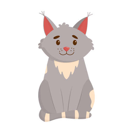 Cute cat. Domestic, funny cat isolated on white background. Flat vector illustrationのイラスト素材